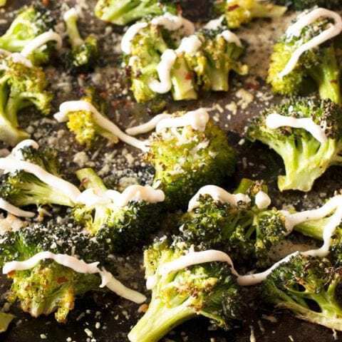 Crispy Roasted Broccoli with Garlic Cream Sauce | cakenknife.com