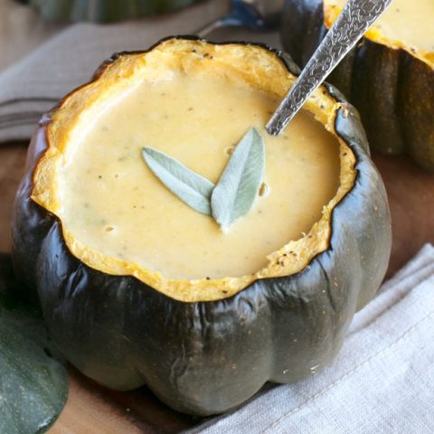 Individual Ginger Acorn Squash Soup Bowls | cakenknife.com #soup #thanksgiving #holiday #recipe
